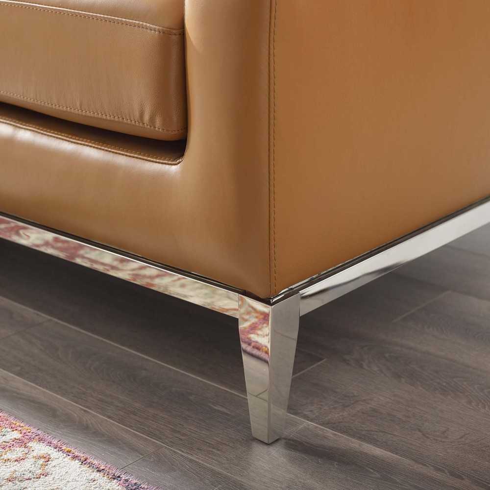 Harness 64" Stainless Steel Base Leather Loveseat, Tan