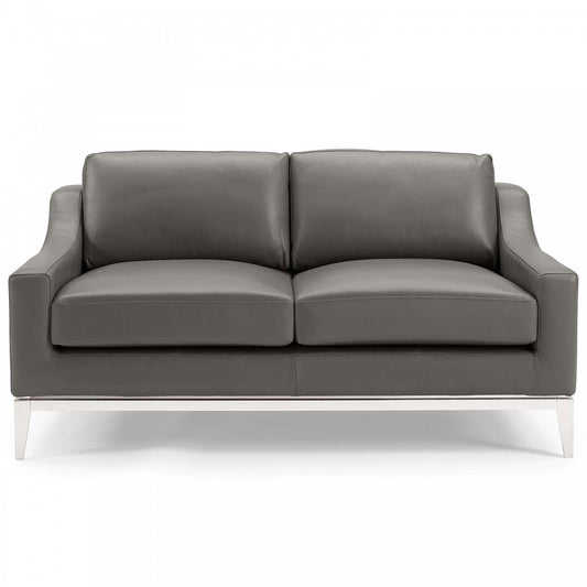 Harness 64" Stainless Steel Base Leather Loveseat, Gray