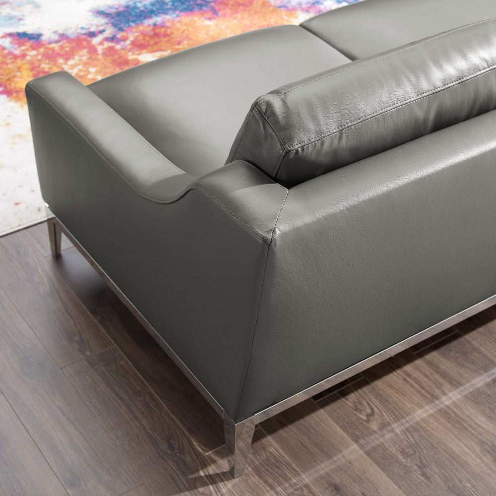 Harness 64" Stainless Steel Base Leather Loveseat, Gray