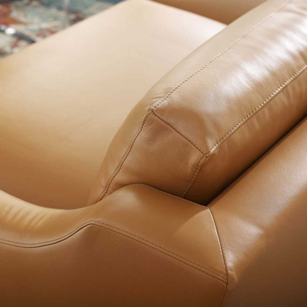 Harness 83.5" Stainless Steel Base Leather Sofa, Tan