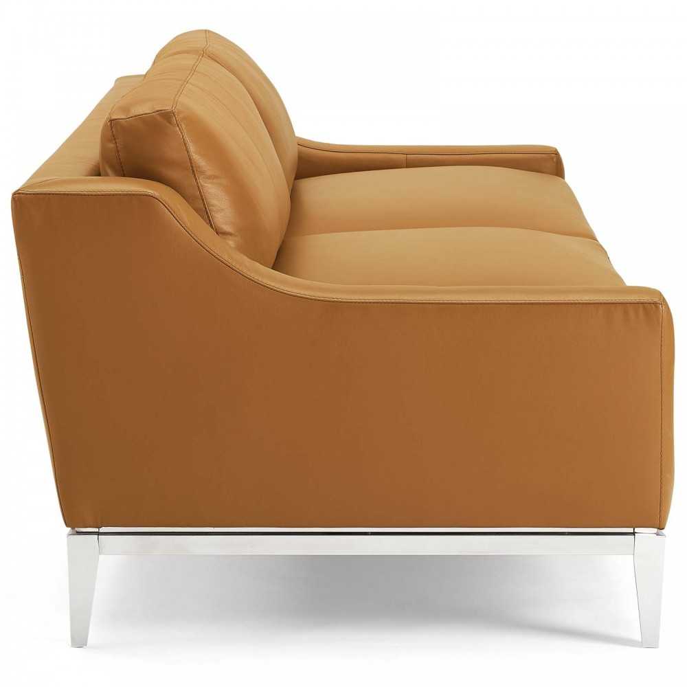 Harness 83.5" Stainless Steel Base Leather Sofa, Tan