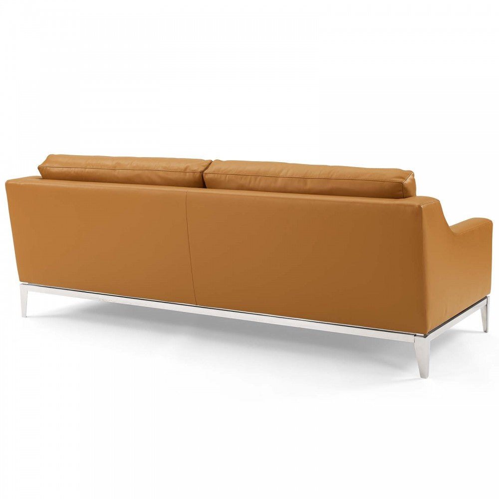 Harness 83.5" Stainless Steel Base Leather Sofa, Tan