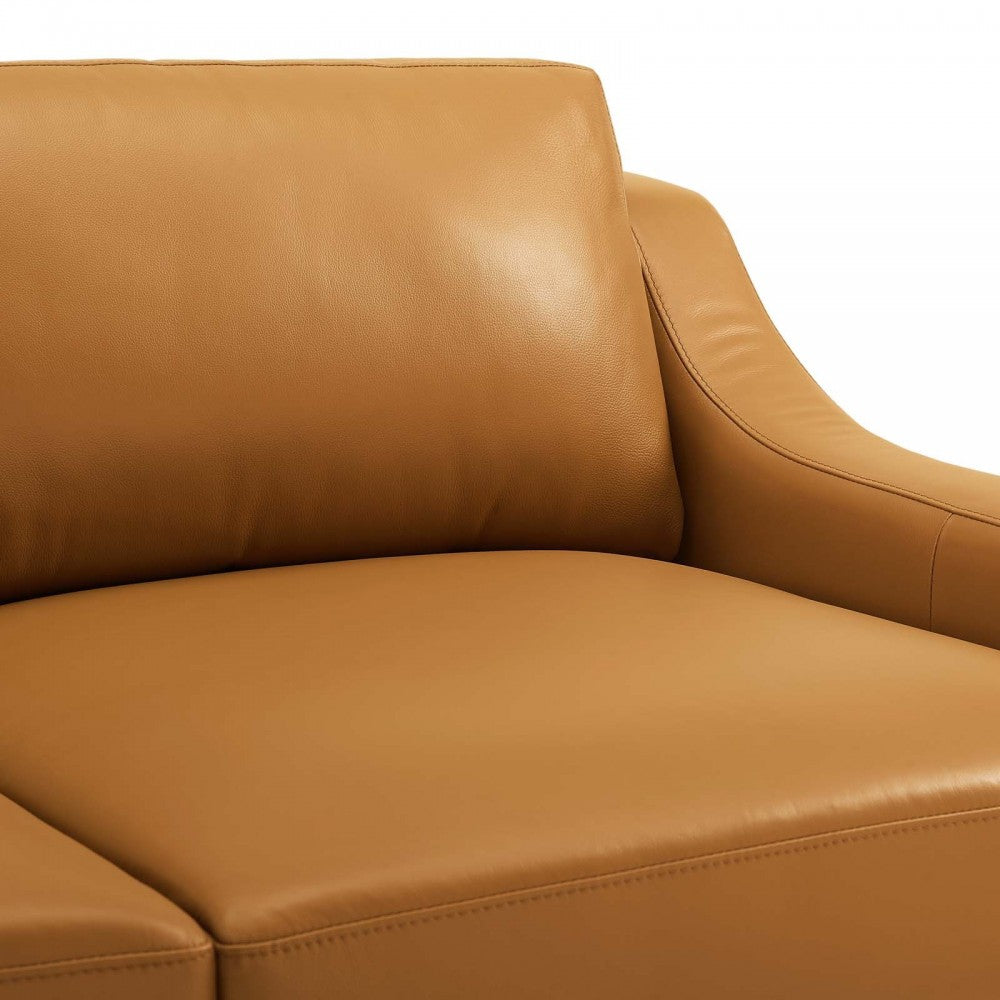 Harness 83.5" Stainless Steel Base Leather Sofa, Tan
