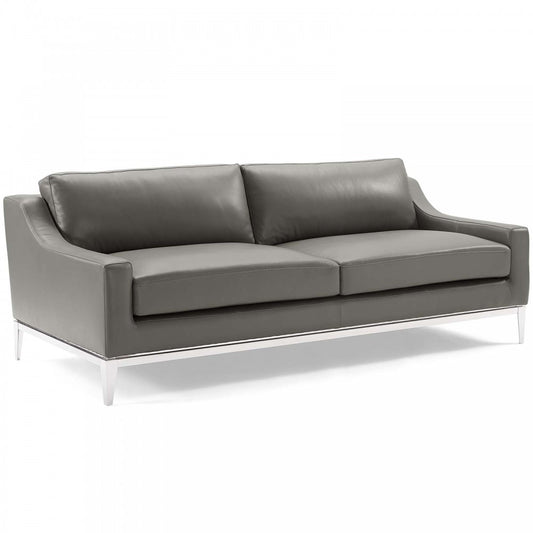 Harness 83.5" Stainless Steel Base Leather Sofa, Gray