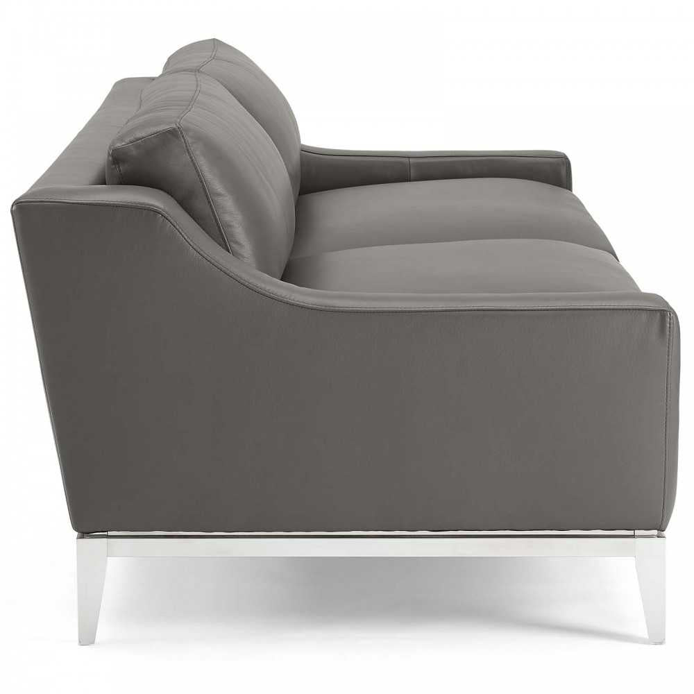 Harness 83.5" Stainless Steel Base Leather Sofa, Gray