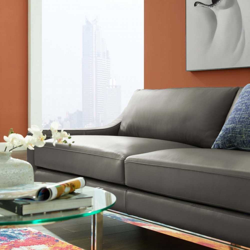 Harness 83.5" Stainless Steel Base Leather Sofa, Gray