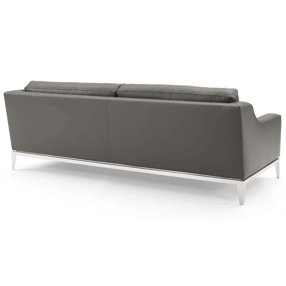Harness 83.5" Stainless Steel Base Leather Sofa, Gray
