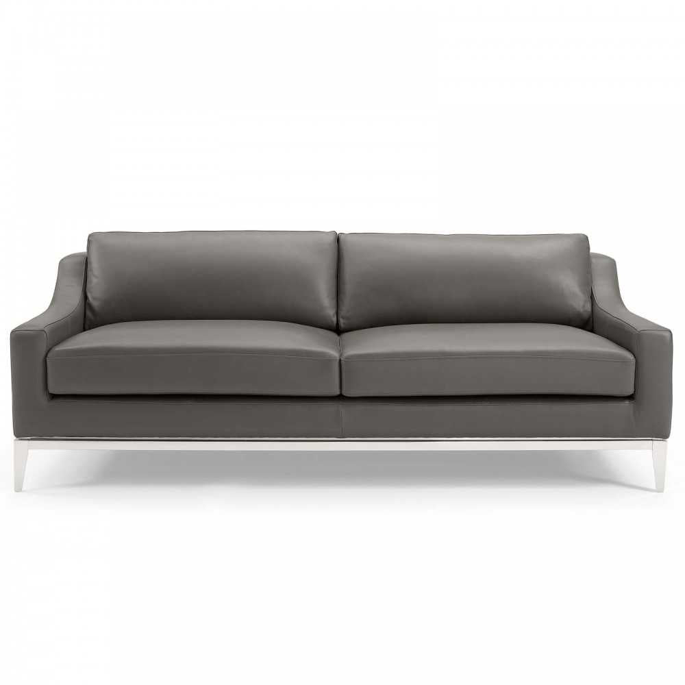 Harness 83.5" Stainless Steel Base Leather Sofa, Gray