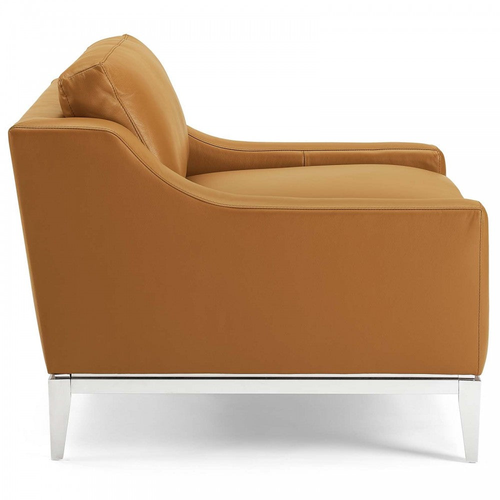 Harness Stainless Steel Base Leather Armchair, Tan