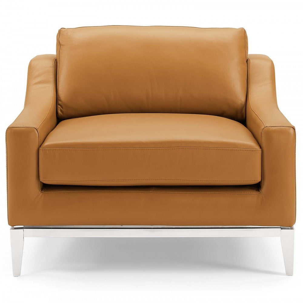 Harness Stainless Steel Base Leather Armchair, Tan