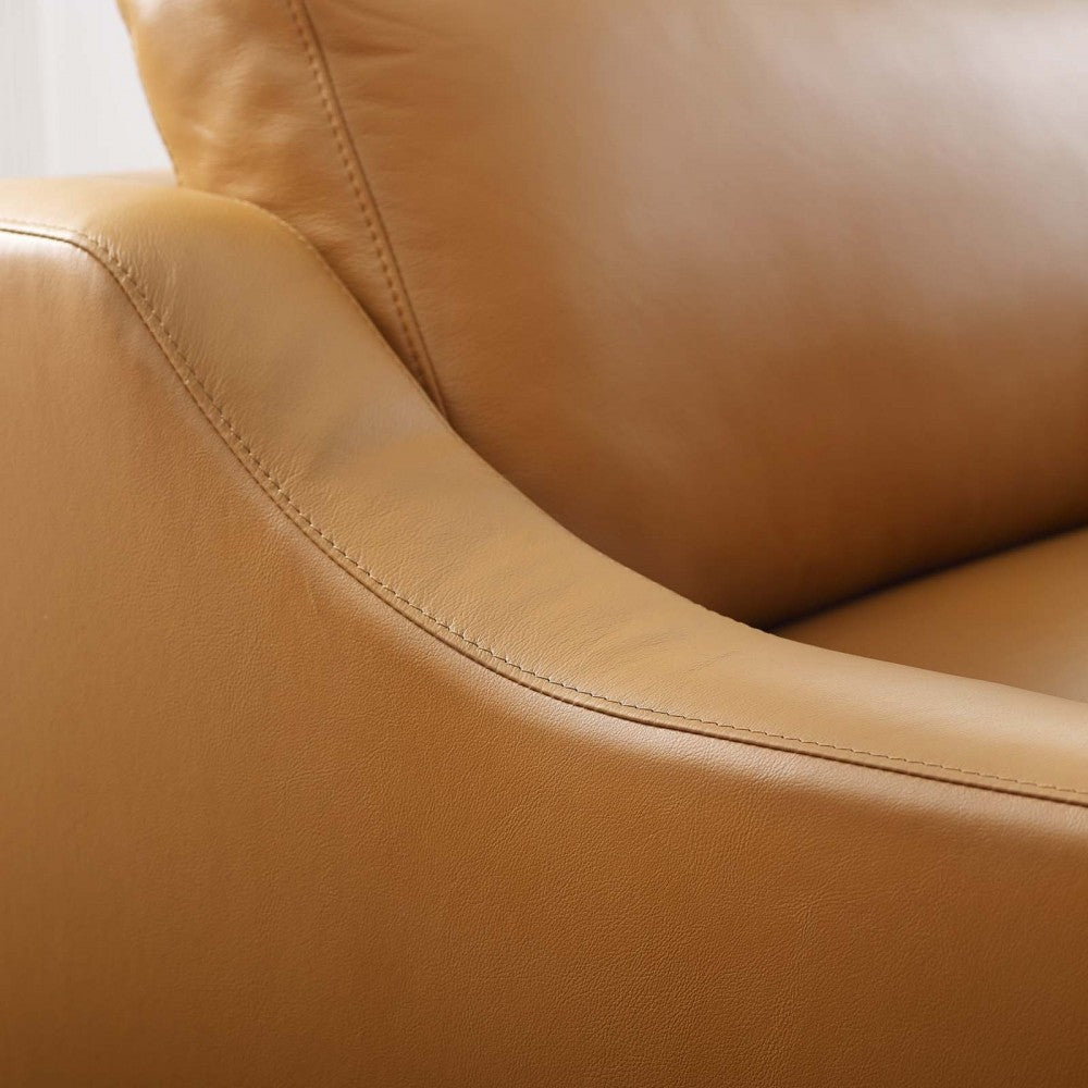 Harness Stainless Steel Base Leather Armchair, Tan