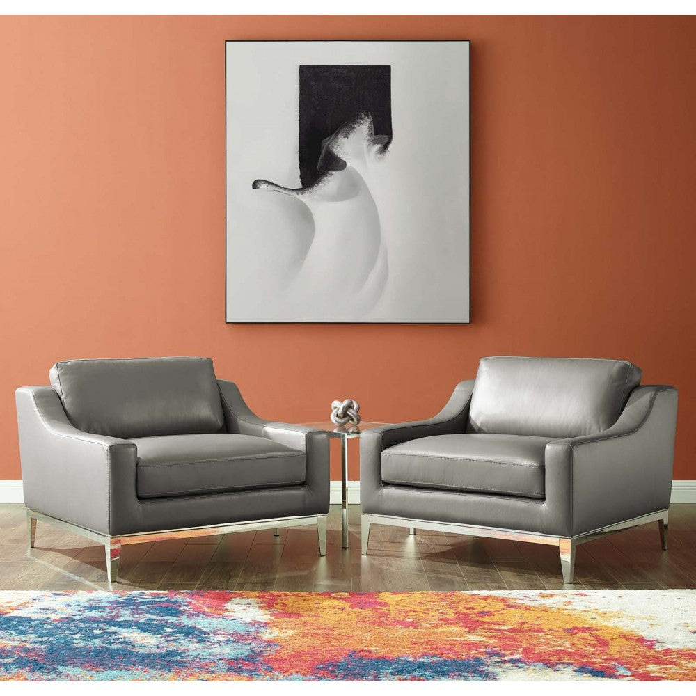 Harness Stainless Steel Base Leather Armchair Set of 2, Gray