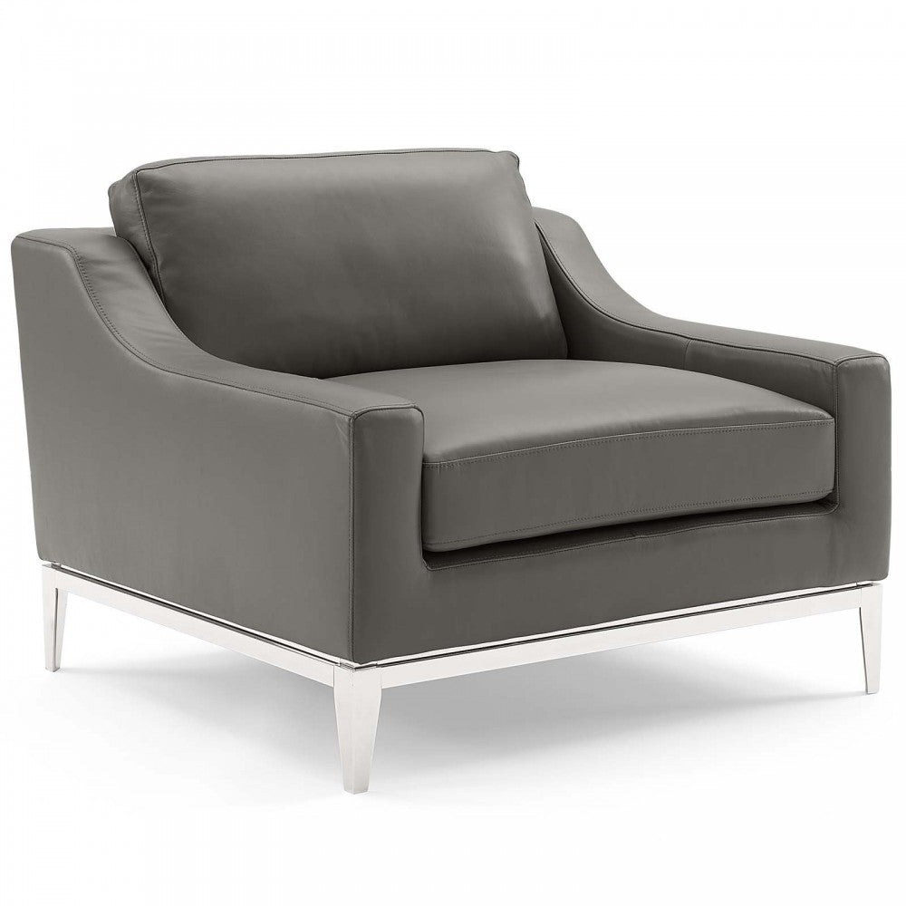 Harness Stainless Steel Base Leather Armchair Set of 2, Gray