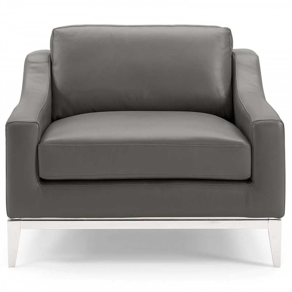 Harness Stainless Steel Base Leather Armchair, Gray