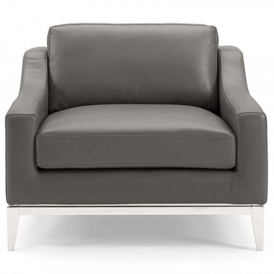 Harness Stainless Steel Base Leather Armchair, Gray