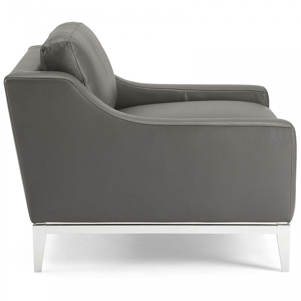 Harness Stainless Steel Base Leather Armchair, Gray