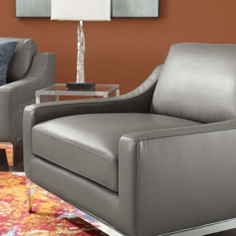 Harness Stainless Steel Base Leather Armchair, Gray