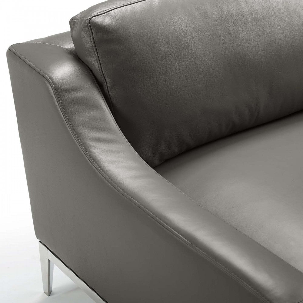 Harness Stainless Steel Base Leather Armchair, Gray