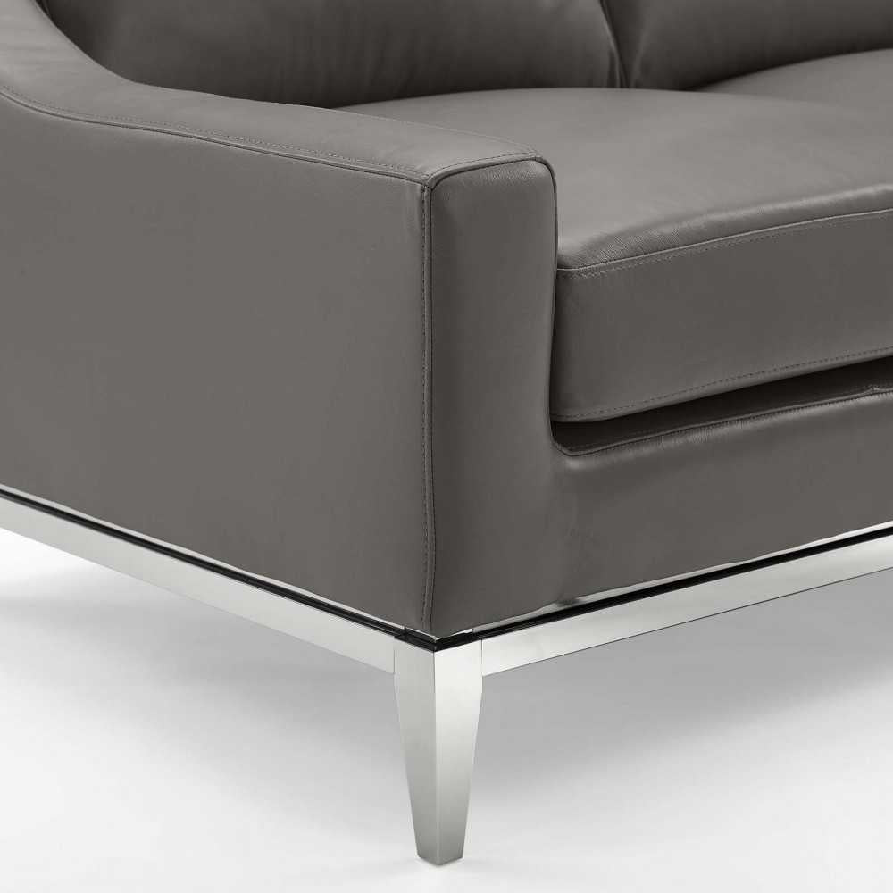 Harness Stainless Steel Base Leather Armchair, Gray