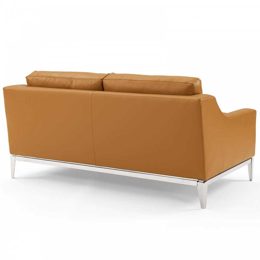 Harness Stainless Steel Base Leather Loveseat & Armchair Set, Tan