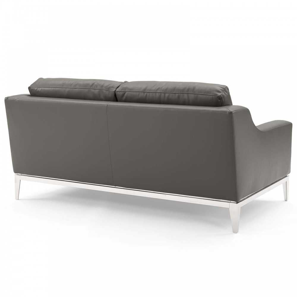 Harness Stainless Steel Base Leather Loveseat & Armchair Set, Gray