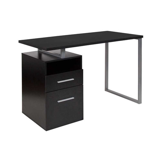 Harwood Dark Ash Wood Grain Finish Computer Desk with Two Drawers and Silver Metal Frame