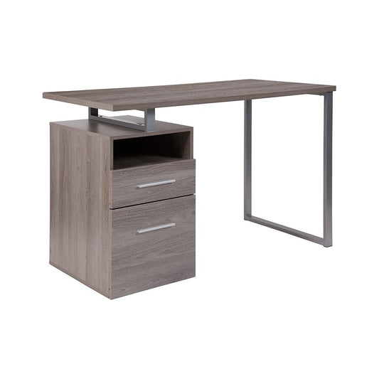 Harwood Light Ash Wood Grain Finish Computer Desk with Two Drawers and Silver Metal Frame