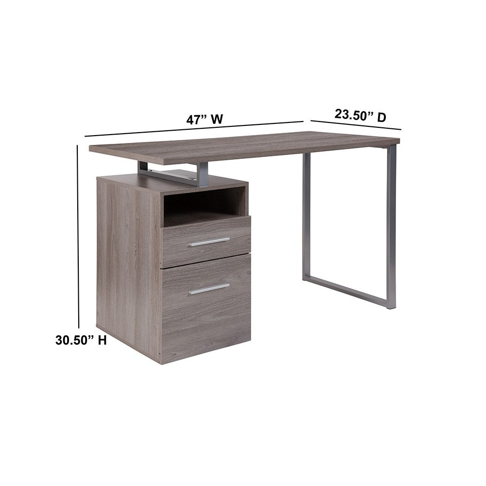 Harwood Light Ash Wood Grain Finish Computer Desk with Two Drawers and Silver Metal Frame