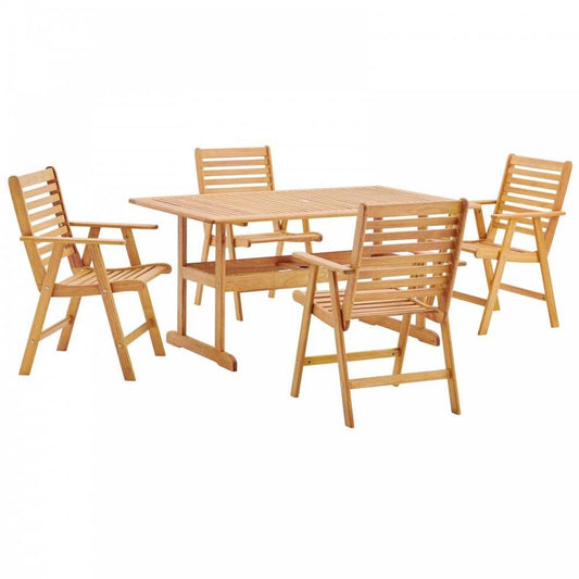 Hatteras 5 Piece Outdoor Patio Eucalyptus Wood Dining Set, Natural, EEI-3754-NAT-SET