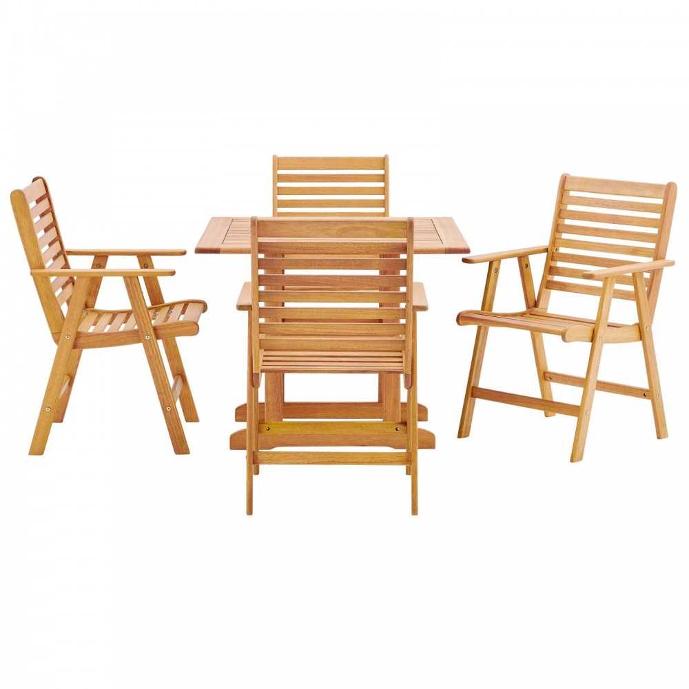 Hatteras 5 Piece Outdoor Patio Eucalyptus Wood Dining Set, Natural, EEI-3753-NAT-SET