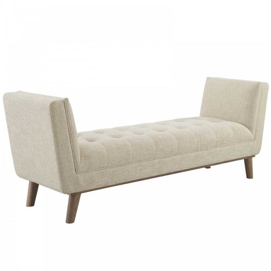 Haven Tufted Button Upholstered Fabric Accent Bench, Beige
