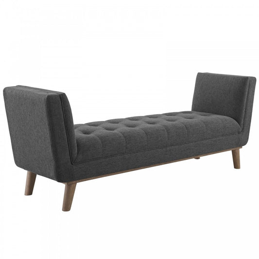 Haven Tufted Button Upholstered Fabric Accent Bench, Gray