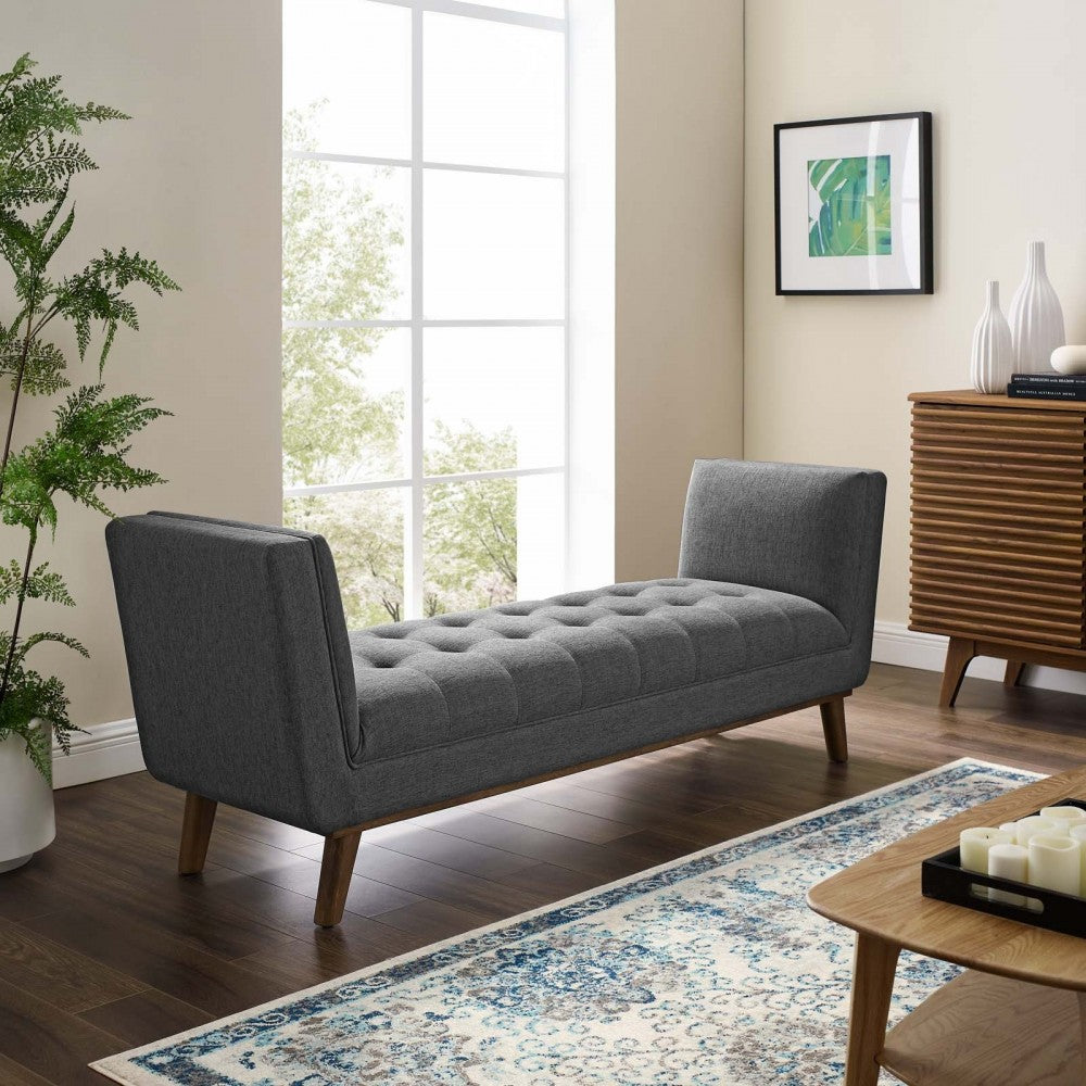 Haven Tufted Button Upholstered Fabric Accent Bench, Gray