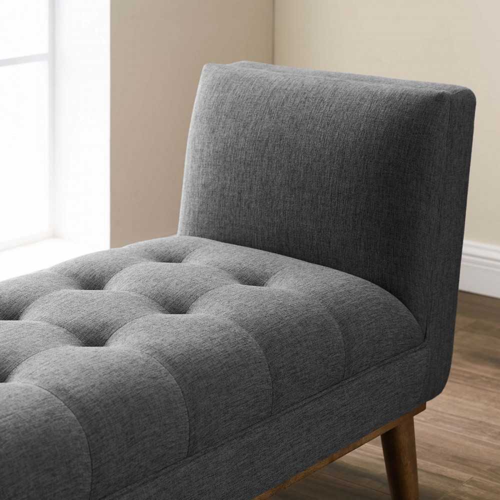 Haven Tufted Button Upholstered Fabric Accent Bench, Gray