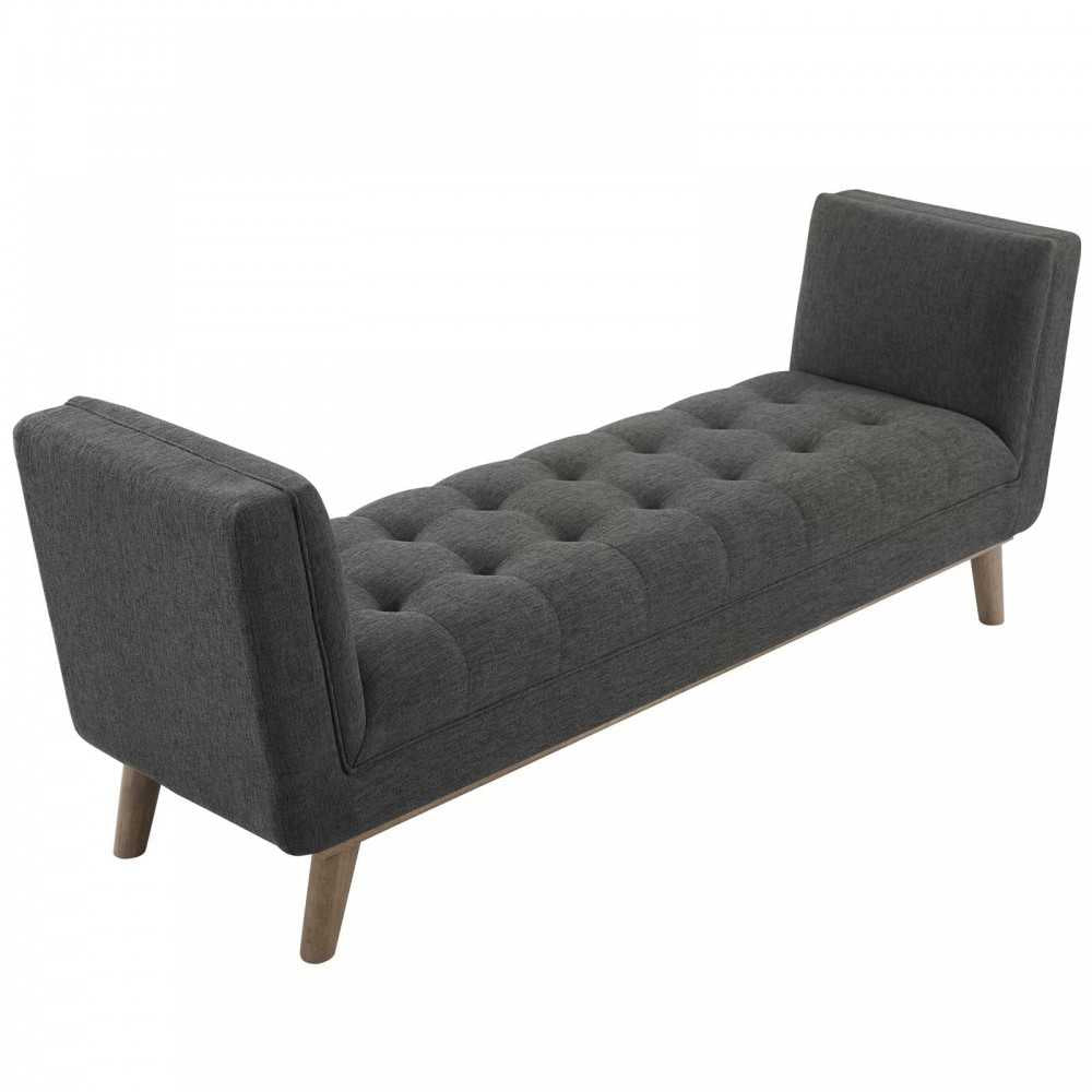 Haven Tufted Button Upholstered Fabric Accent Bench, Gray