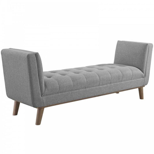 Haven Tufted Button Upholstered Fabric Accent Bench, Light Gray