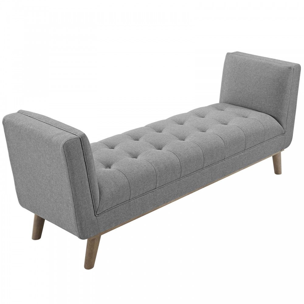 Haven Tufted Button Upholstered Fabric Accent Bench, Light Gray