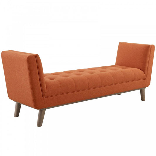 Haven Tufted Button Upholstered Fabric Accent Bench, Orange