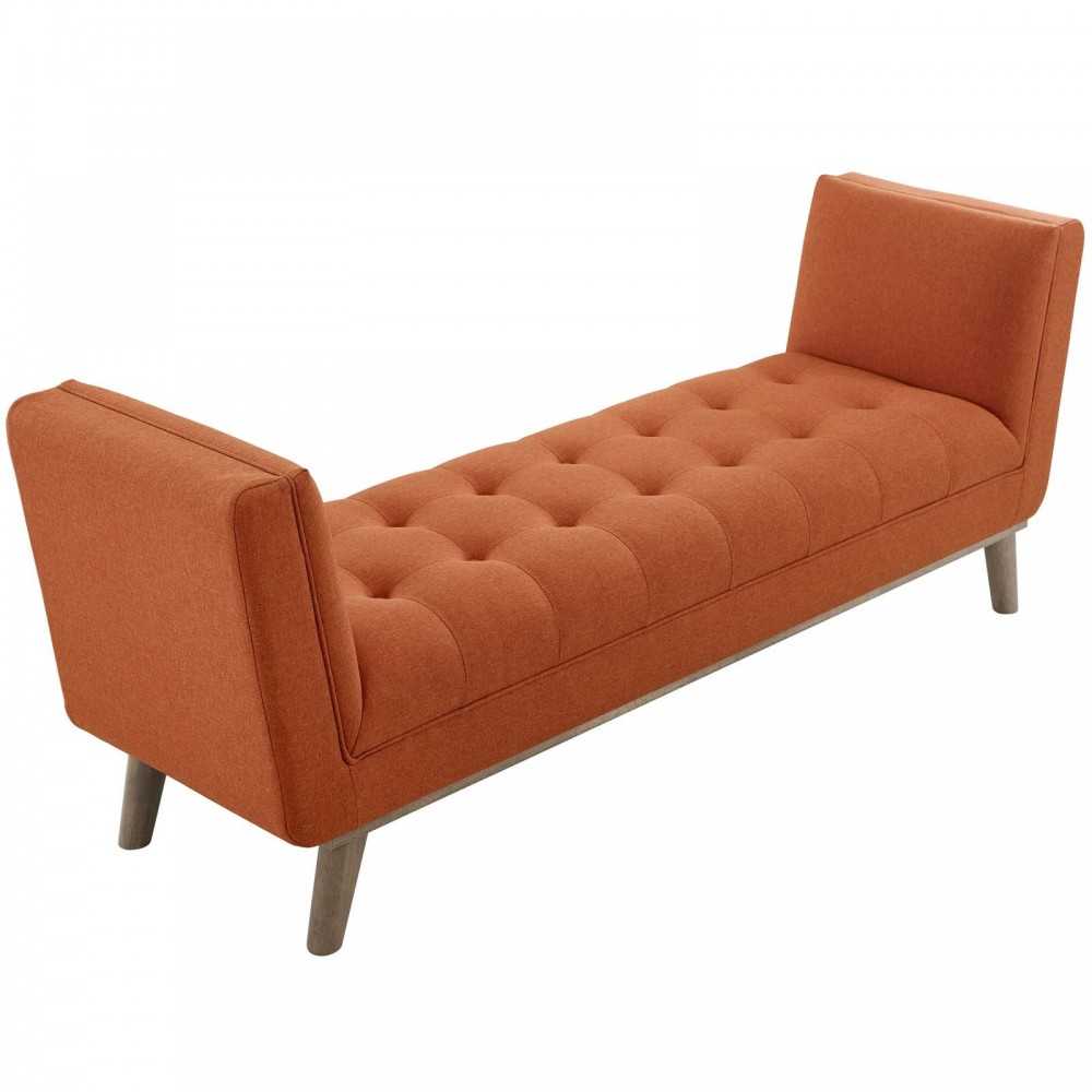 Haven Tufted Button Upholstered Fabric Accent Bench, Orange
