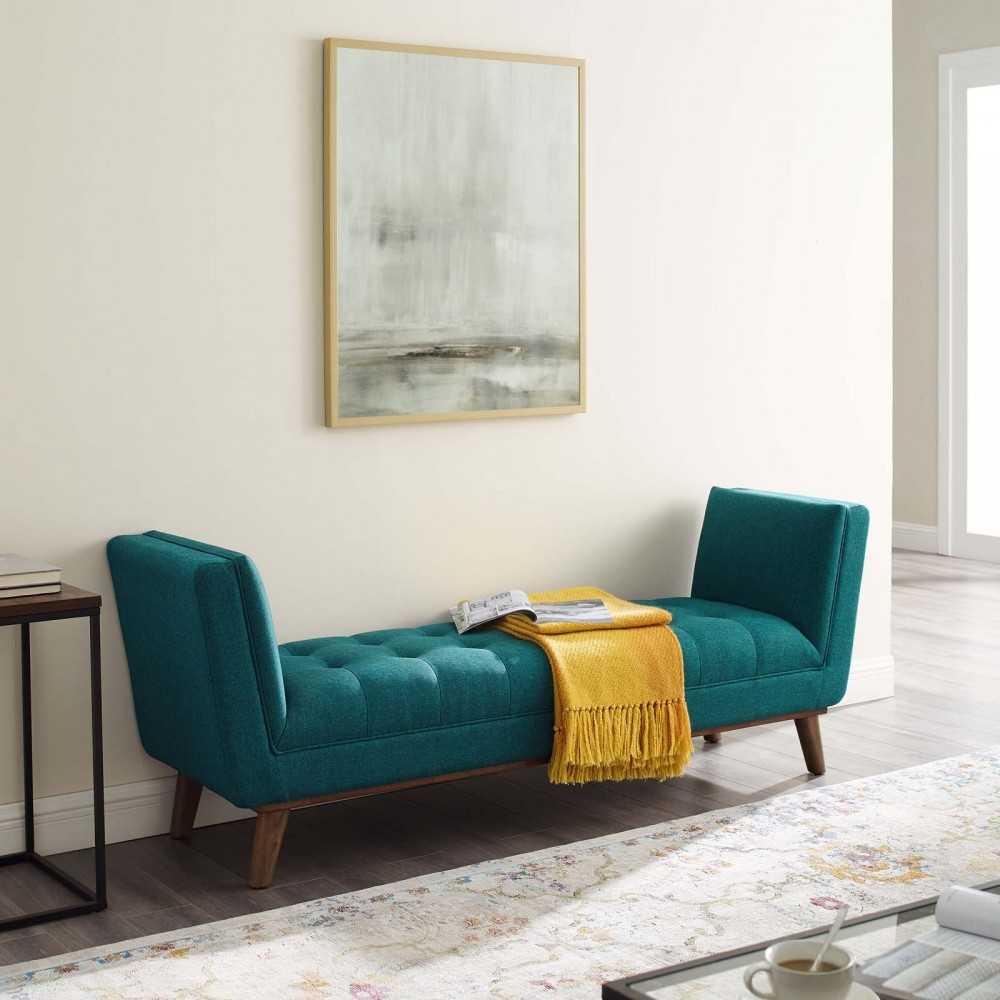 Haven Tufted Button Upholstered Fabric Accent Bench, Teal