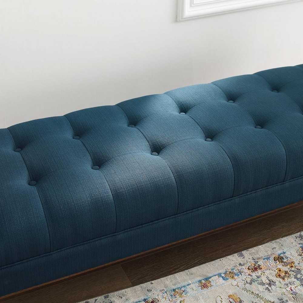 Haven Tufted Button Upholstered Fabric Accent Bench, Azure