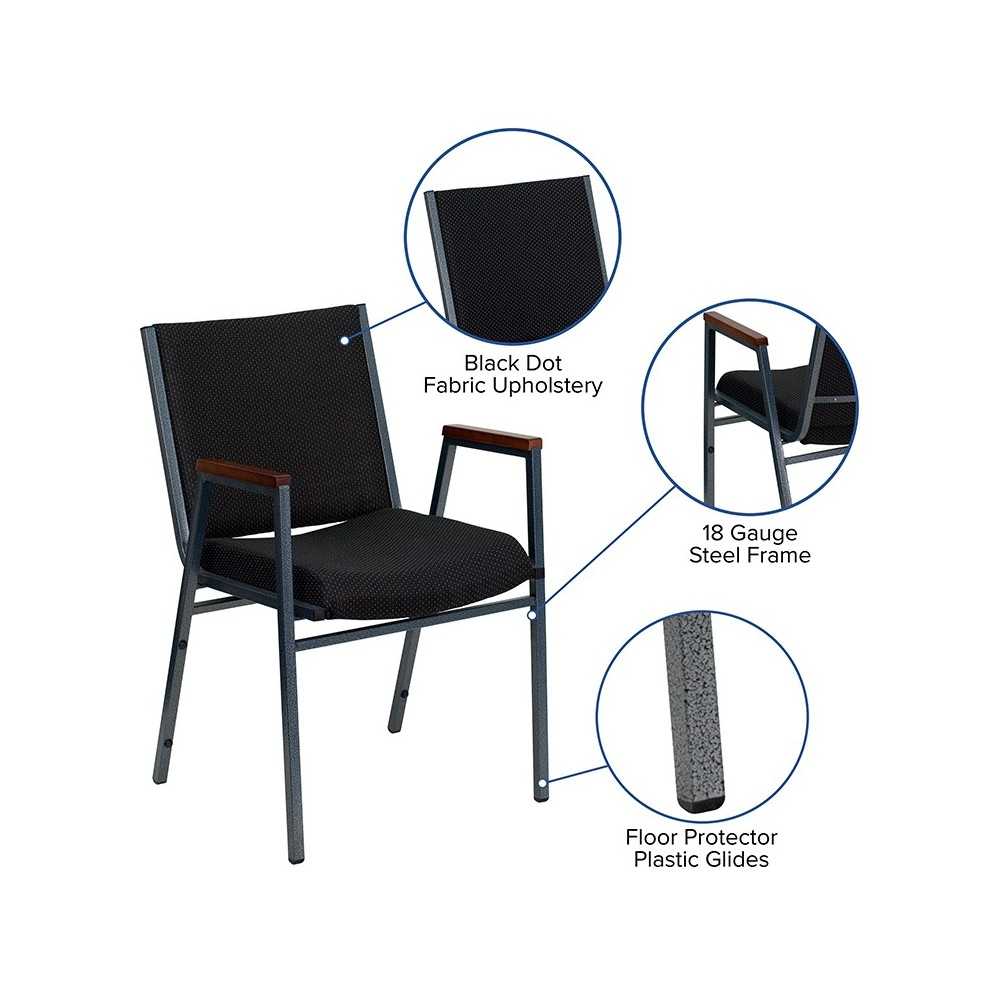 Heavy Duty Black Dot Fabric Stack Chair with Arms