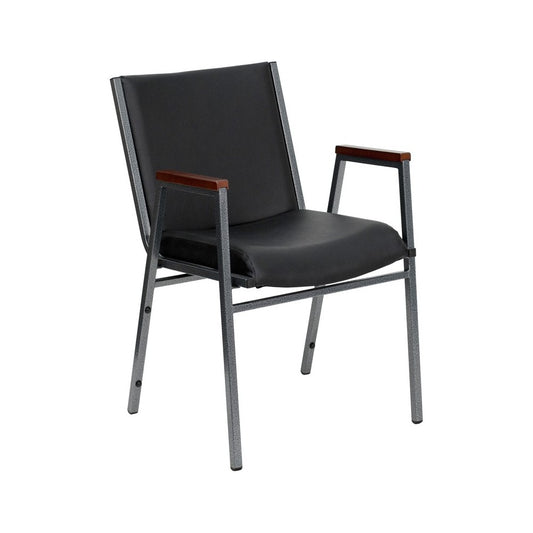 Heavy Duty Black Vinyl Stack Chair with Arms