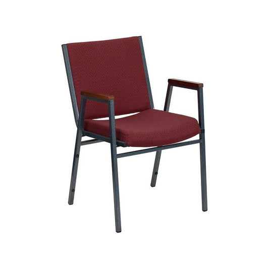 Heavy Duty Burgundy Patterned Fabric Stack Chair with Arms