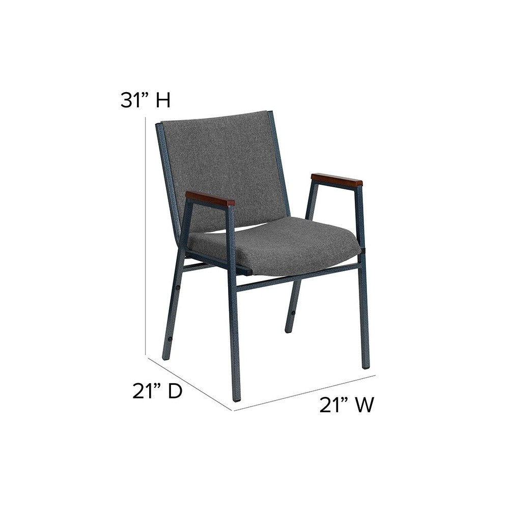 Heavy Duty Gray Fabric Stack Chair with Arms