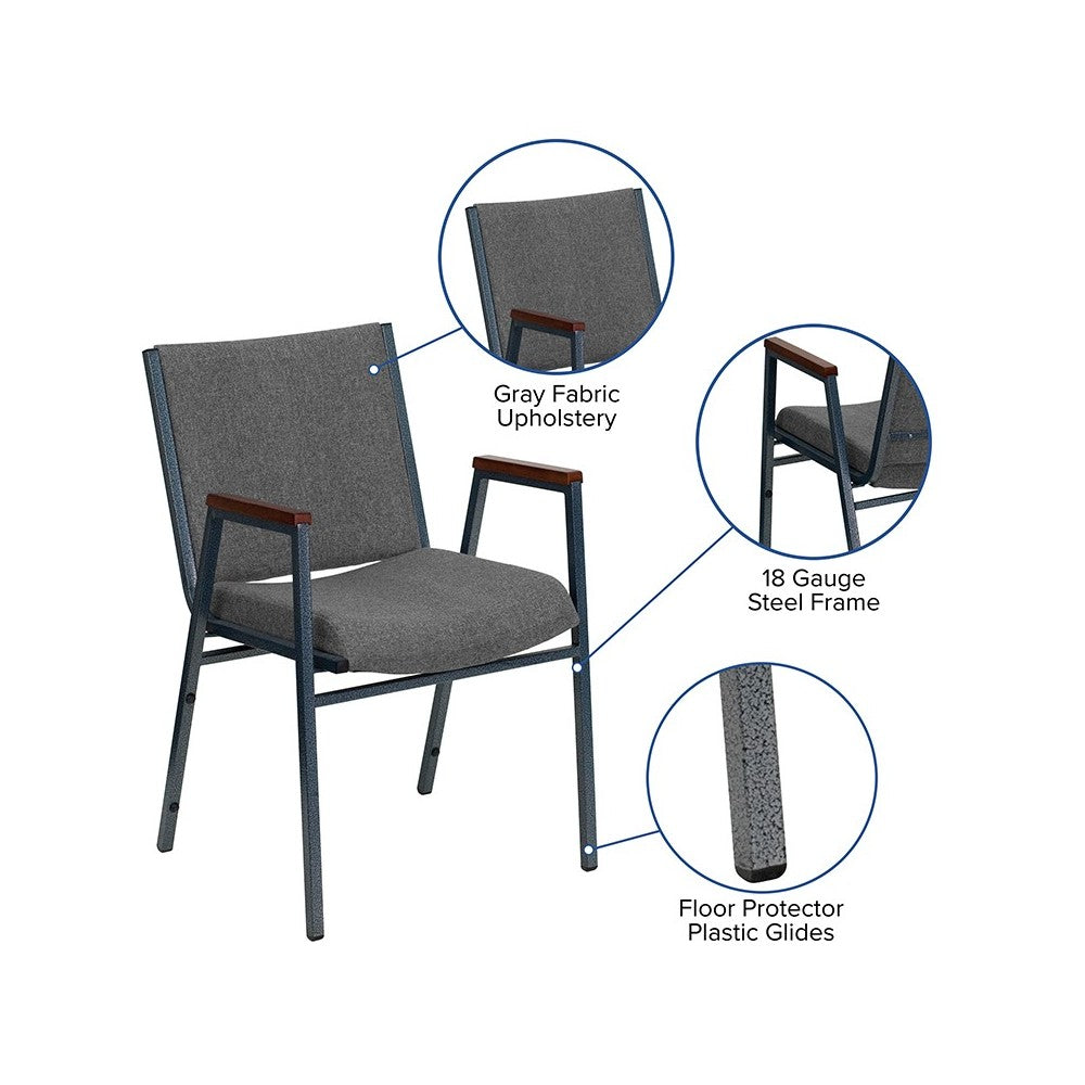 Heavy Duty Gray Fabric Stack Chair with Arms