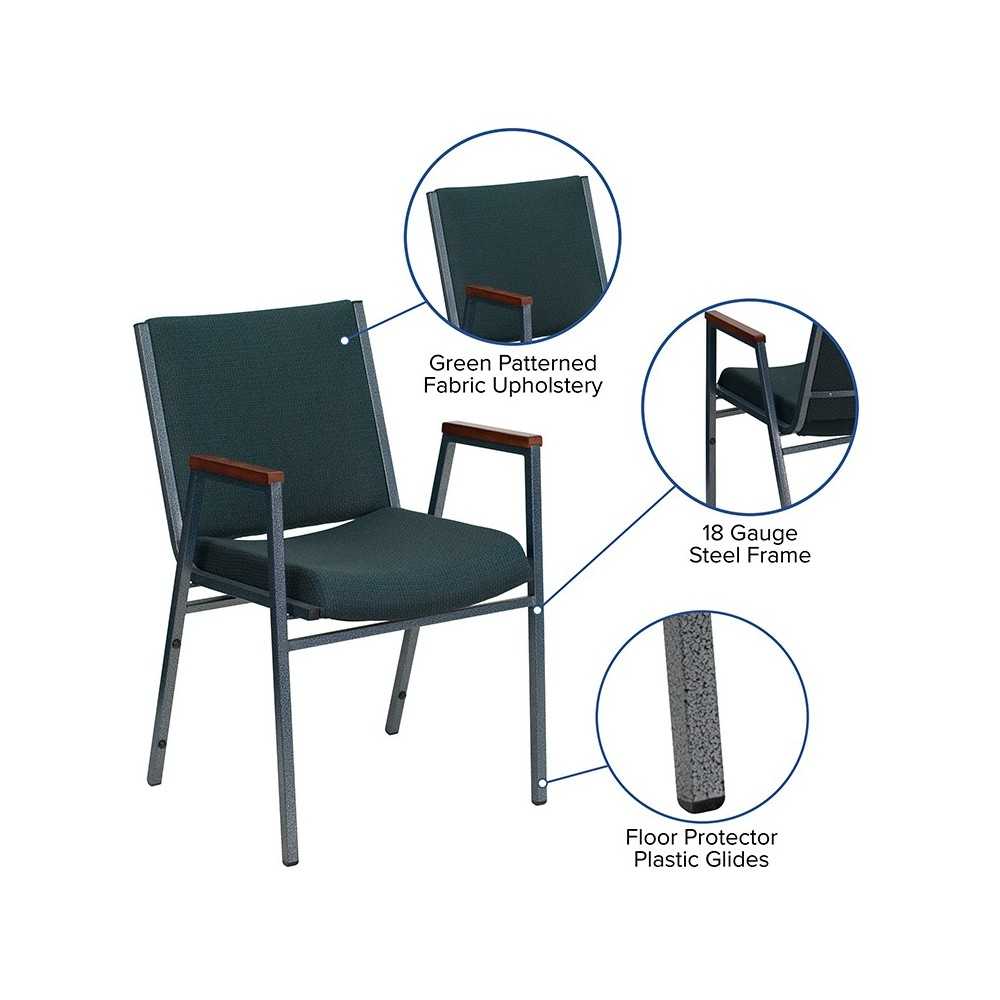 Heavy Duty Green Patterned Fabric Stack Chair with Arms