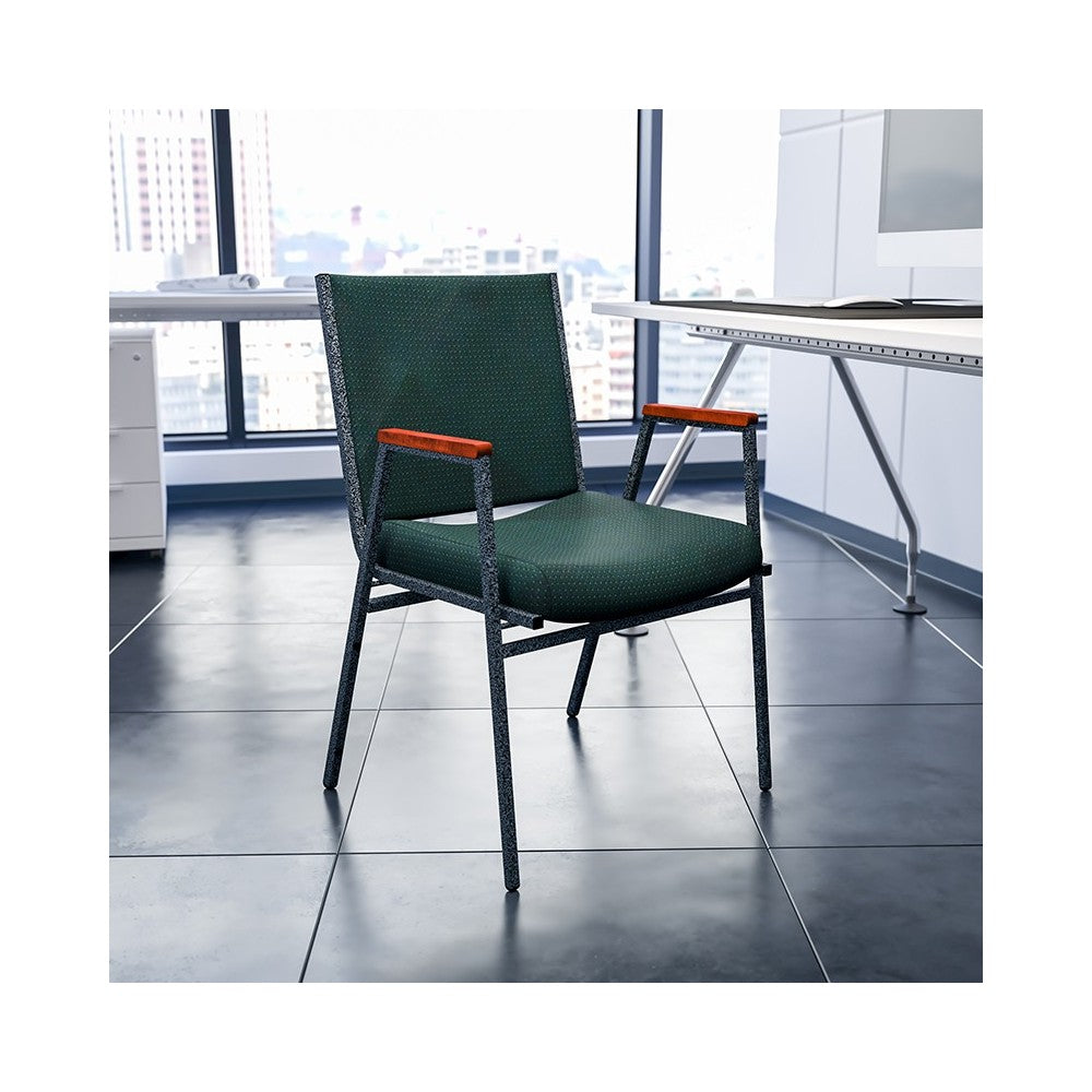 Heavy Duty Green Patterned Fabric Stack Chair with Arms