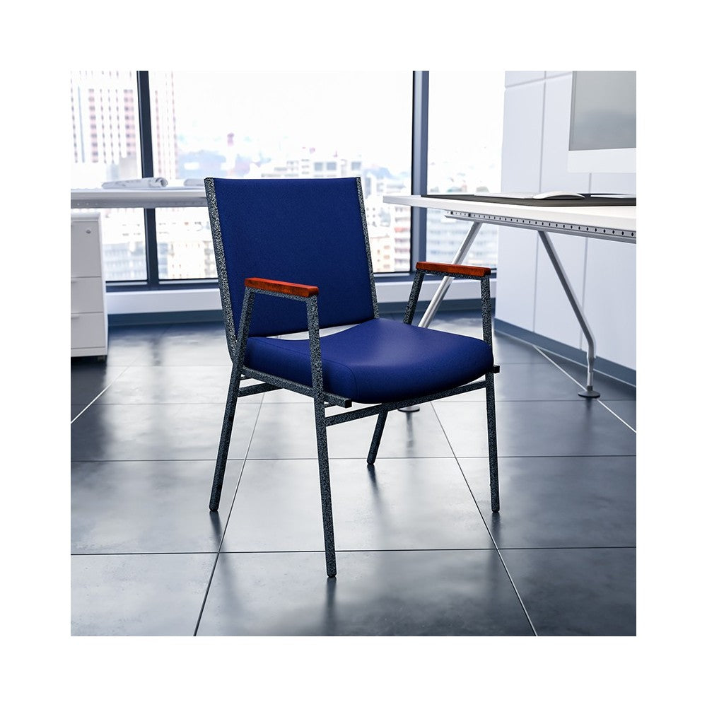 Heavy Duty Navy Blue Dot Fabric Stack Chair with Arms