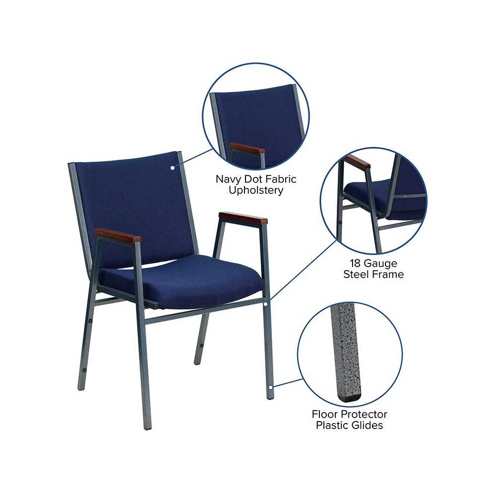 Heavy Duty Navy Blue Dot Fabric Stack Chair with Arms